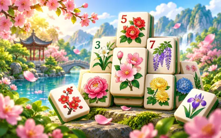Flower Mahjong layered tile board