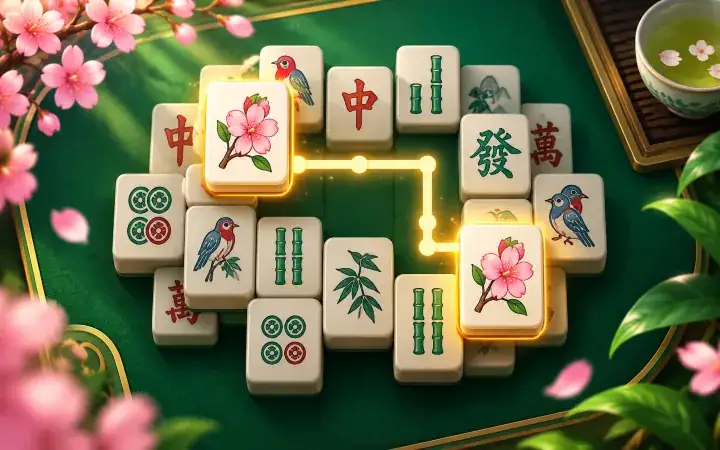 Flat Mahjong Connect board with matching classic tiles and game controls
