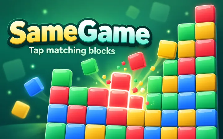 Polished SameGame color blocks on a dark green puzzle board